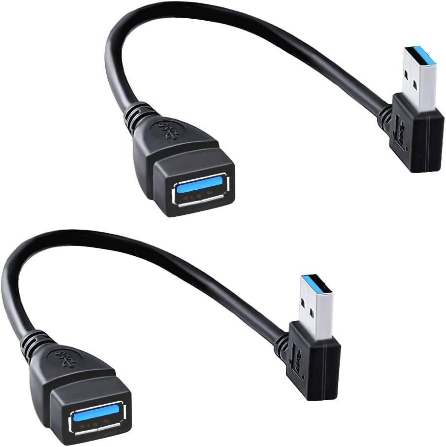2-Pack 20cm USB Male to Female Extension Cable | 90-Degree Angled Connector | Flexible & Durable USB 2.0 Adapter Cord