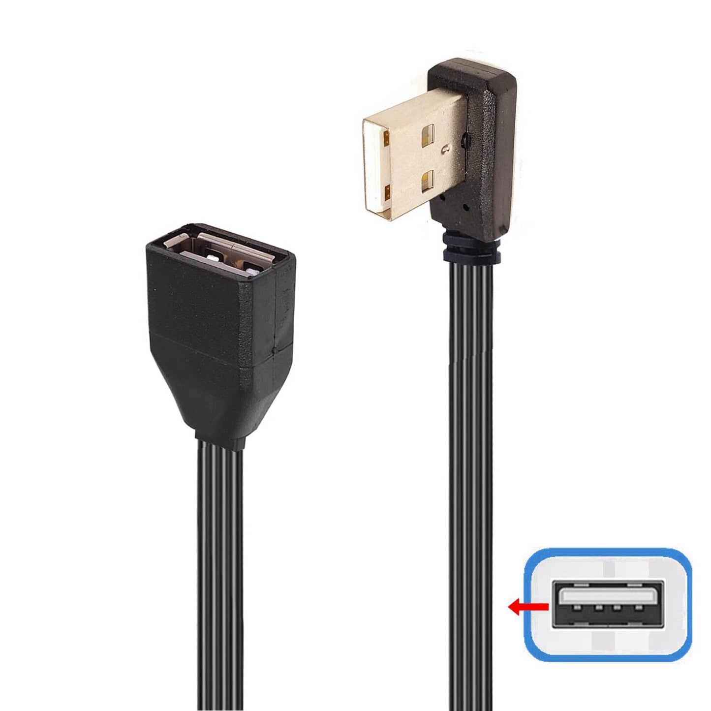 2-Pack USB A Male to Female Extension Cable with 90-Degree Right Angle Design – USB 2.0 High-Speed Adapter Cord for Computer, Laptop, Game Console, USB Devices