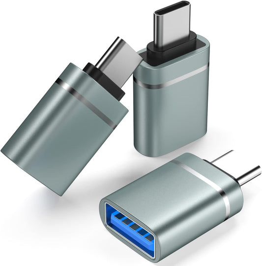 USB-C to USB Adapter (3-Pack) – Mini Type-C to USB-A Converter OTG-Compatible, Lightweight Aluminum Shell for Laptop, Tablet, Smartphone, Hard Drive