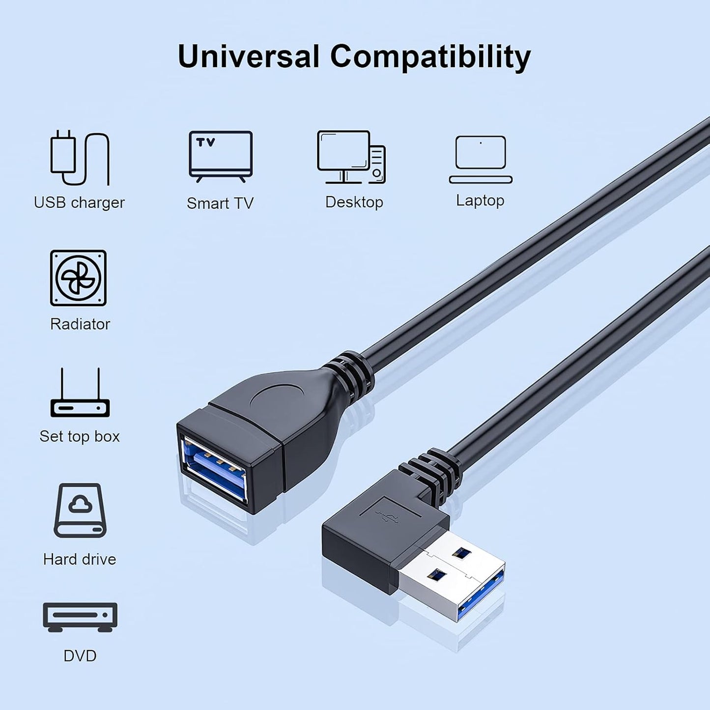 2-Pack 20cm USB Male to Female Extension Cable | 90-Degree Angled Connector | Flexible & Durable USB 2.0 Adapter Cord