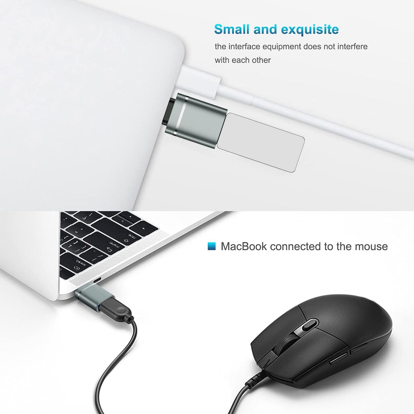 USB-C to USB Adapter (3-Pack) – Mini Type-C to USB-A Converter OTG-Compatible, Lightweight Aluminum Shell for Laptop, Tablet, Smartphone, Hard Drive