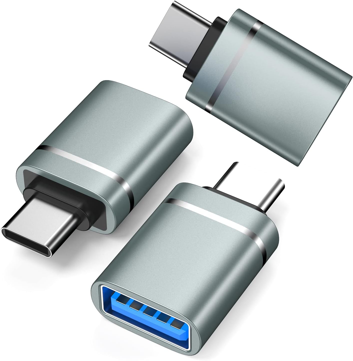 USB-C to USB Adapter (3-Pack) – Mini Type-C to USB-A Converter OTG-Compatible, Lightweight Aluminum Shell for Laptop, Tablet, Smartphone, Hard Drive