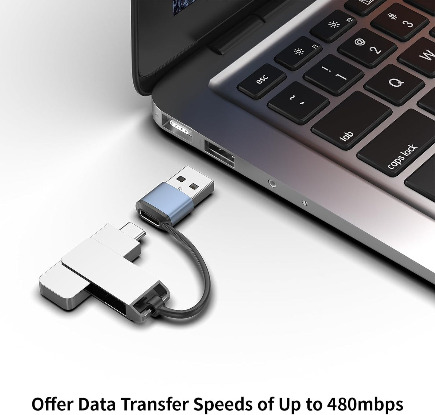 USB A to USB C Adapter with Retractable Coil Cord – Portable High-Speed OTG Cable for Laptops, Flash Drives, Smartphones & More