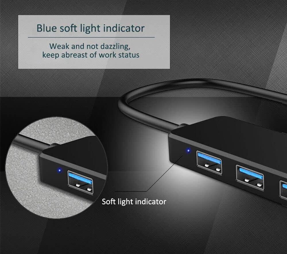 USB 3.0 4-Port Hub – High-Speed Multiport Splitter Adapter with LED Indicator, Plug & Play for Laptop, Desktop, Hard Drive, Keyboard, Mouse