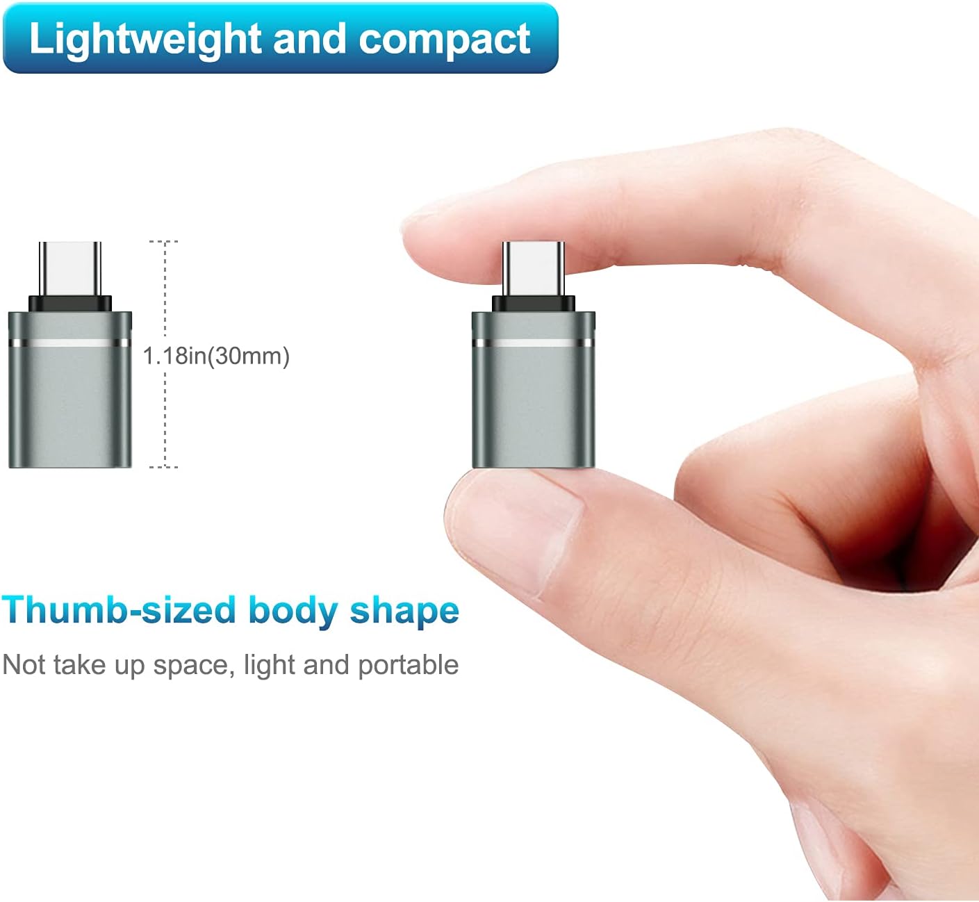 USB-C to USB Adapter (3-Pack) – Mini Type-C to USB-A Converter OTG-Compatible, Lightweight Aluminum Shell for Laptop, Tablet, Smartphone, Hard Drive