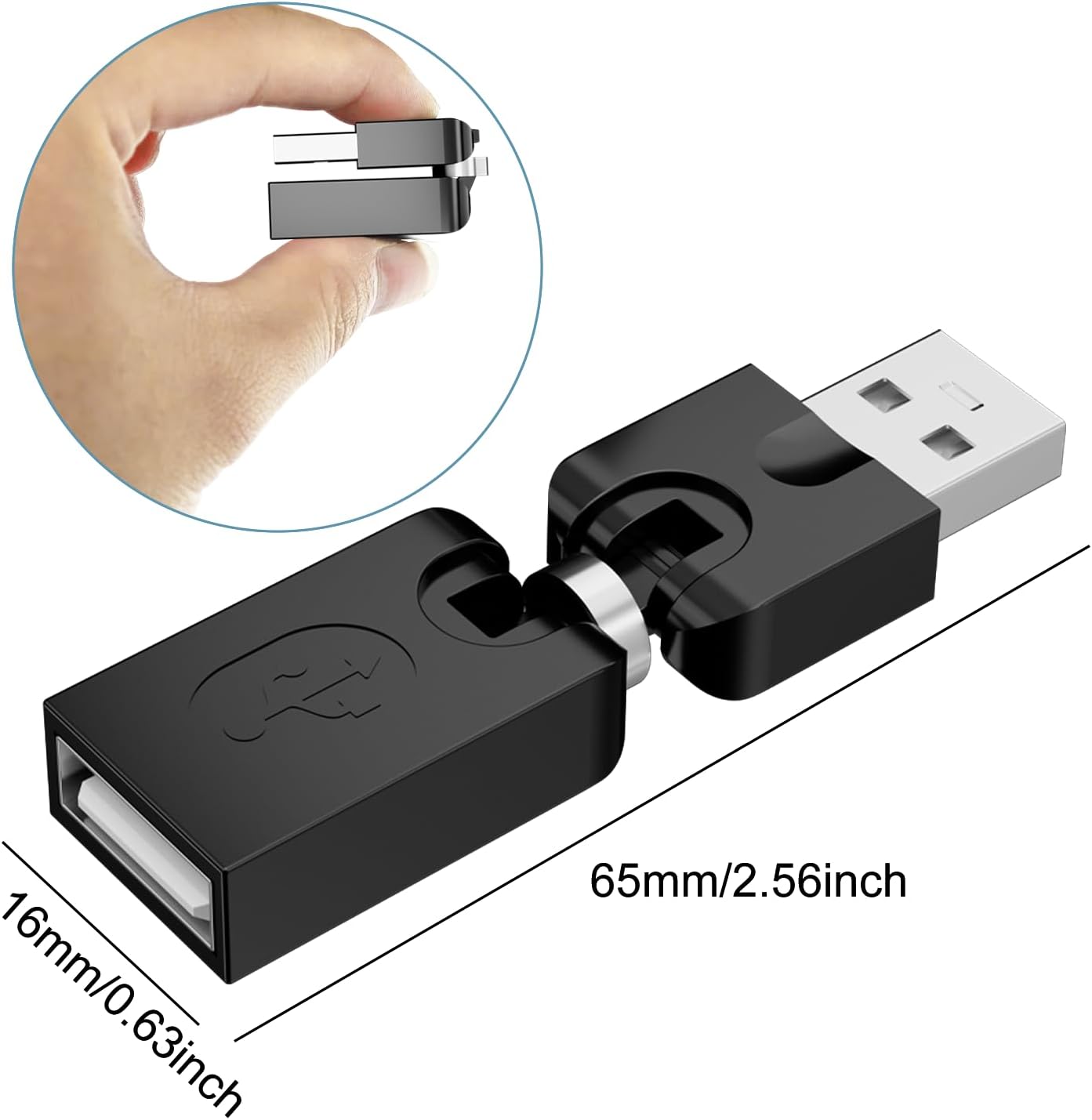 Swivel USB Adapter – USB Male to Female Converter with 360° Rotation & 180° Folding for Tight Spaces