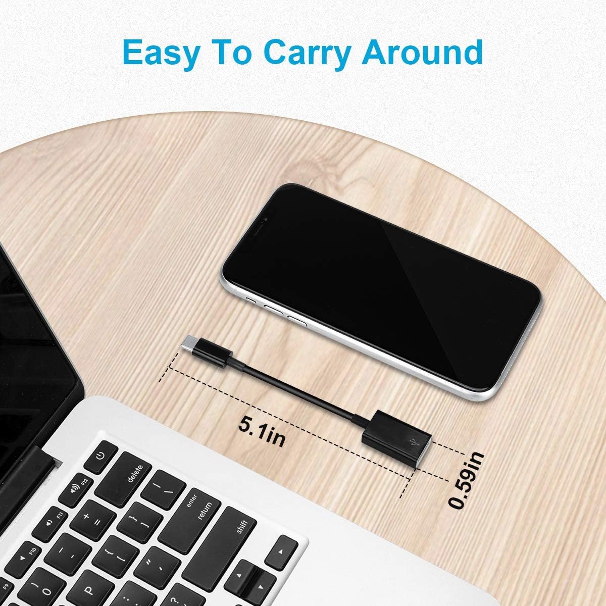 USB Type-C to USB 3.0 OTG Adapter Cable – Portable USB-C Male to USB-A Female Converter for Flash Drive, Mouse, Keyboard, Data Sync – Compatible with Phones, Tablets, and Laptops