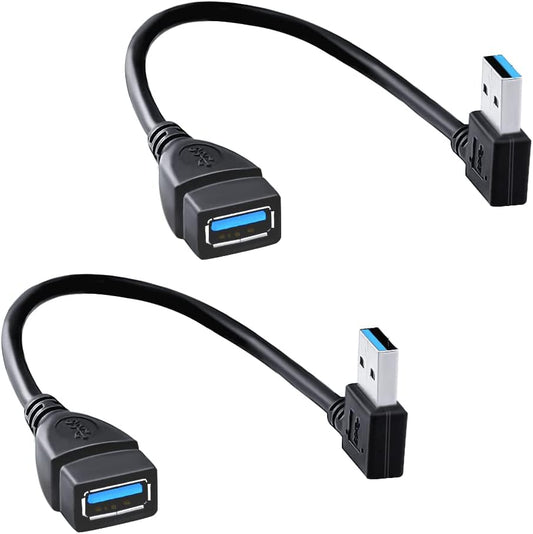 2-Pack 20cm USB Male to Female Extension Cable | 90-Degree Angled Connector | Flexible & Durable USB 2.0 Adapter Cord