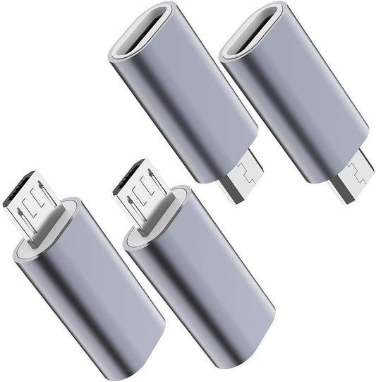 [4-Pack] Micro USB to USB Type-C Adapter – Mini Aluminum Converter for Charging and Data Sync – Micro USB Male to USB-C Female Converter Compatible with Android Devices