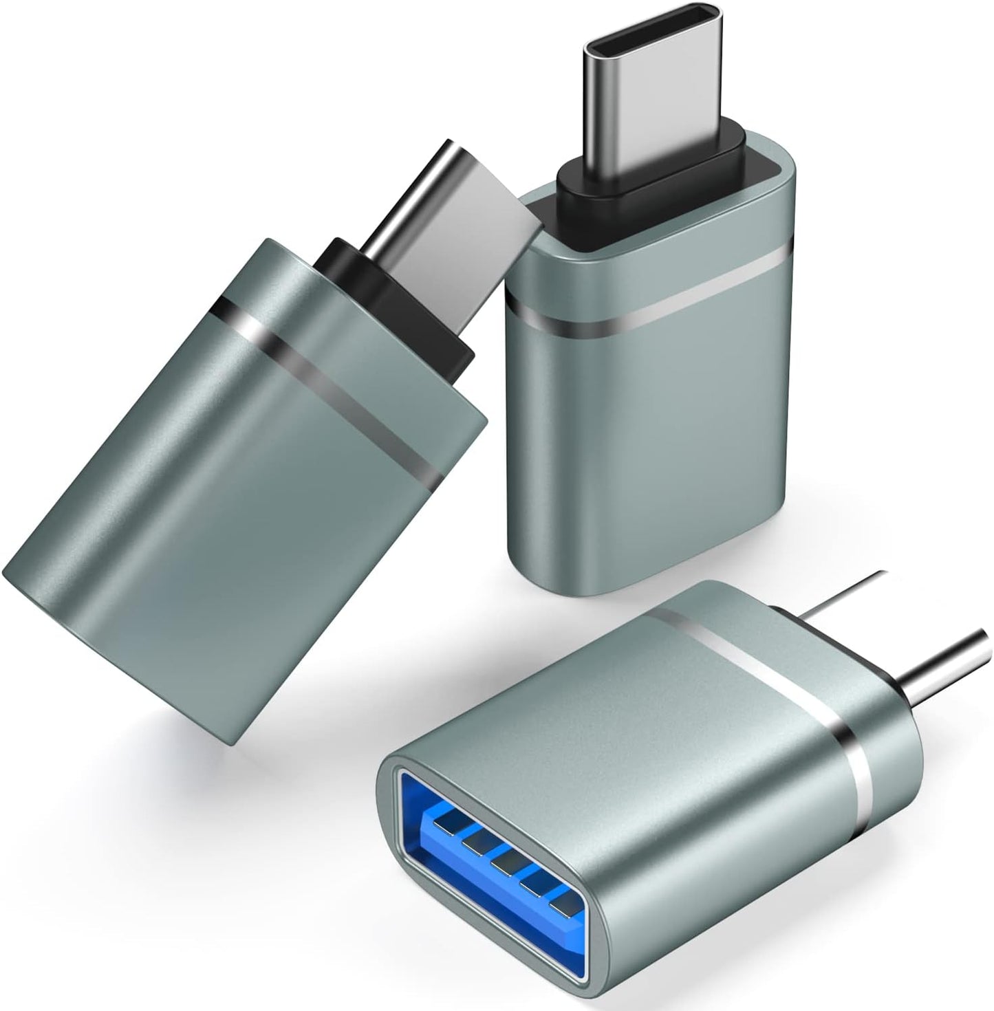 USB-C to USB Adapter (3-Pack) – Mini Type-C to USB-A Converter OTG-Compatible, Lightweight Aluminum Shell for Laptop, Tablet, Smartphone, Hard Drive