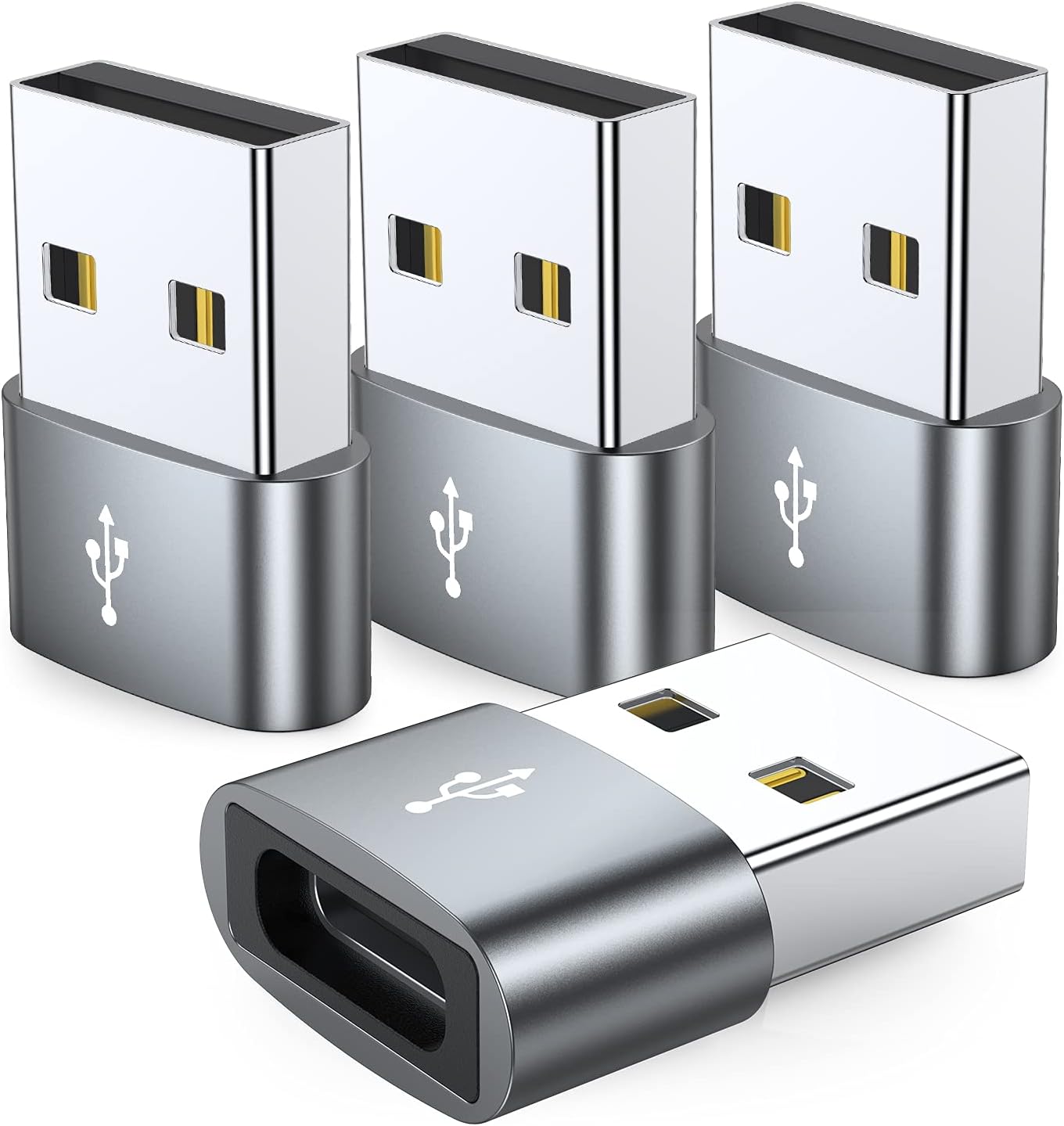 USB-A to USB-C Adapter (4-Pack) – Compact Aluminum Alloy Type-C Converter, OTG Compatible for Laptop, Car Charger, USB Hub, Flash Drive, Headphone & More