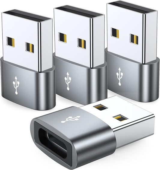 USB-A to USB-C Adapter (4-Pack) – Compact Aluminum Alloy Type-C Converter, OTG Compatible for Laptop, Car Charger, USB Hub, Flash Drive, Headphone & More