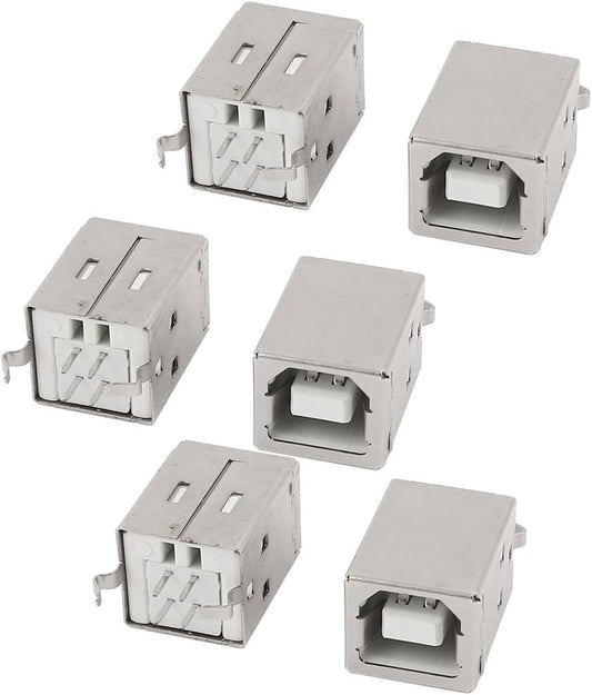6-Pack USB-B Female Socket Connectors | USB 2.0 Type-B 4-Pin Square Receptacle Interface