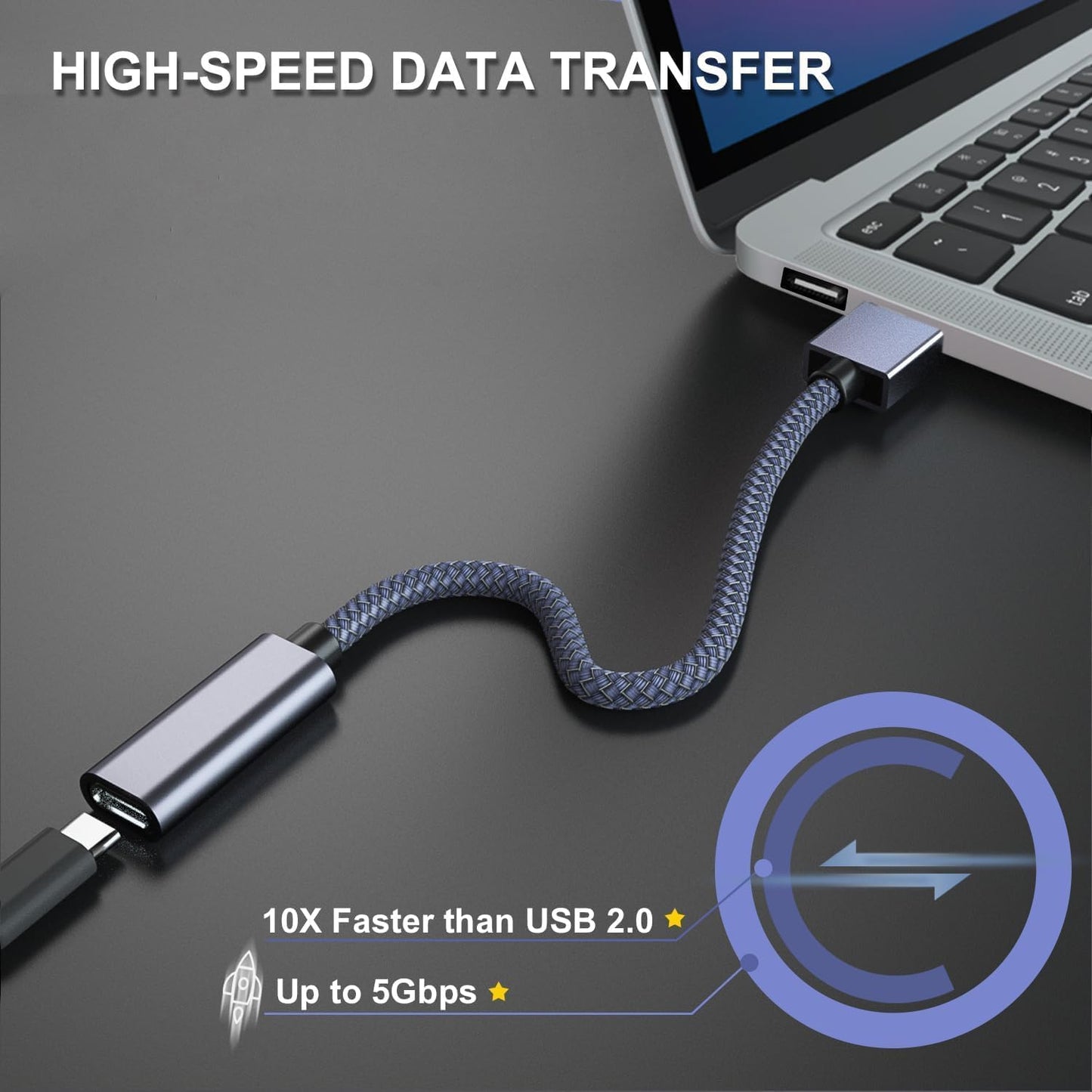 USB-C Female to USB 3.1 Male Adapter Cable – 8.8 inch Nylon Braided Cord | High-Speed Transfer | Compatible with Smartphones, Tablets, Flash Drives, and More