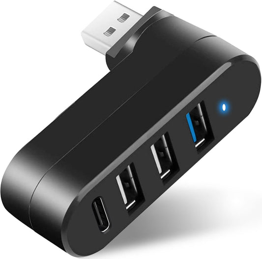 4-in-1 USB Hub with USB 3.0, Dual USB 2.0 & Type-C Port – Multi-Port USB Splitter Adapter for PC, Laptop, Tablet, Flash Drive, Mouse, Keyboard, and More