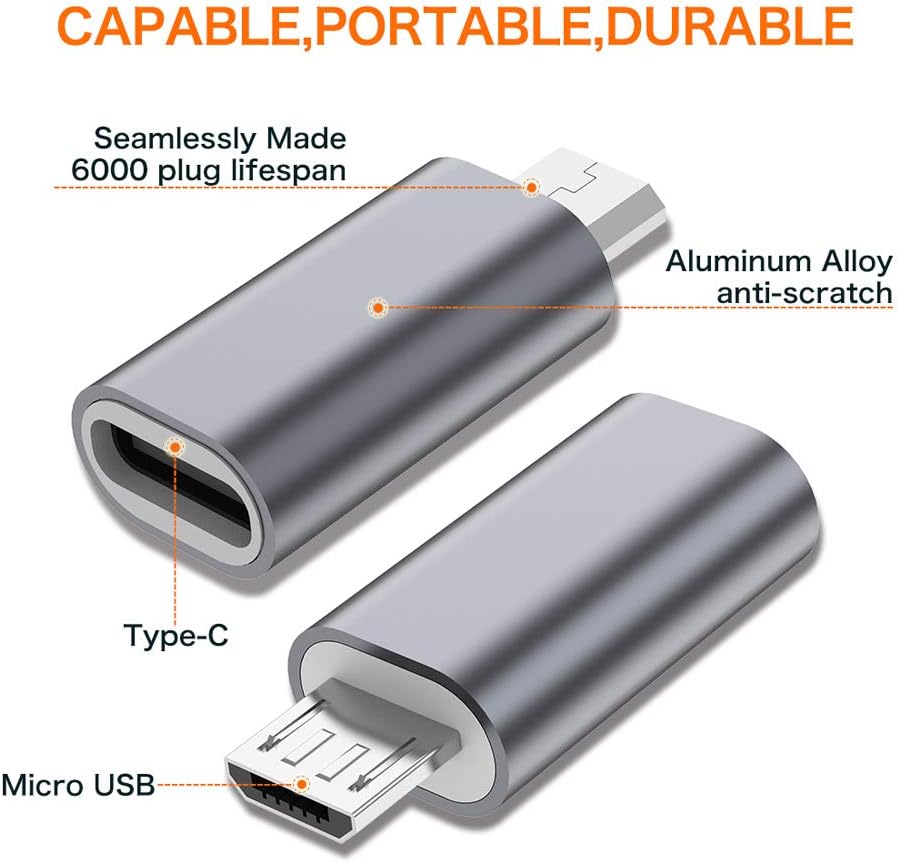 [4-Pack] Micro USB to USB Type-C Adapter – Mini Aluminum Converter for Charging and Data Sync – Micro USB Male to USB-C Female Converter Compatible with Android Devices