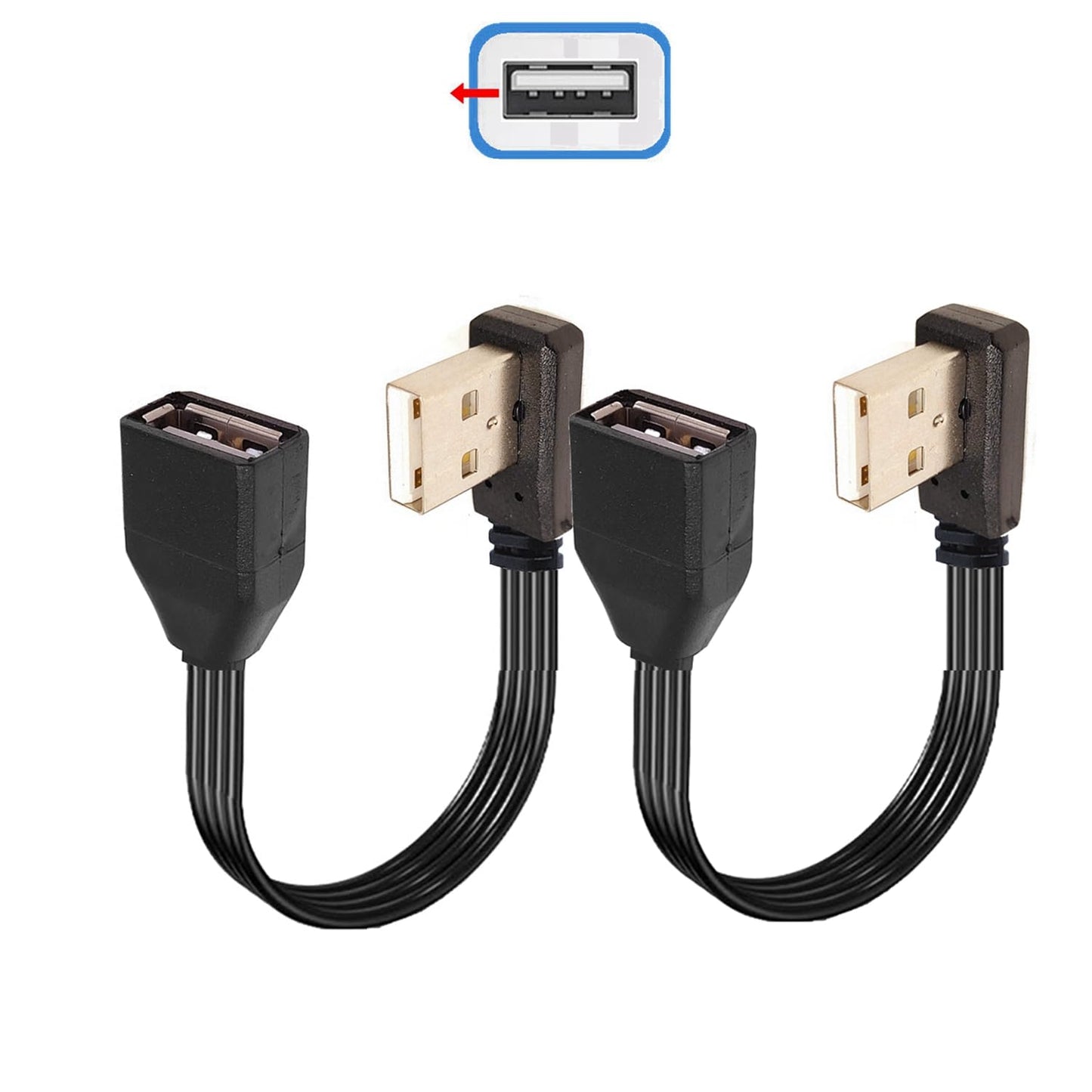 2-Pack USB A Male to Female Extension Cable with 90-Degree Right Angle Design – USB 2.0 High-Speed Adapter Cord for Computer, Laptop, Game Console, USB Devices