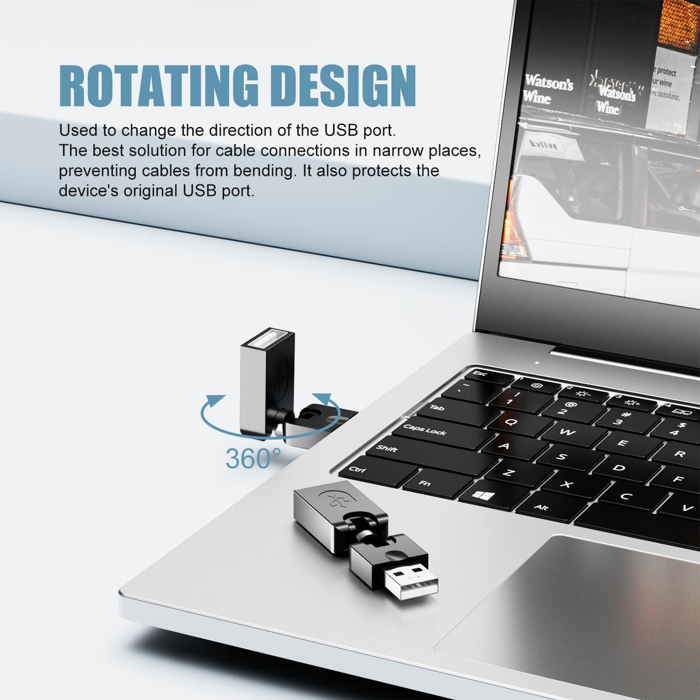 Swivel USB Adapter – USB Male to Female Converter with 360° Rotation & 180° Folding for Tight Spaces