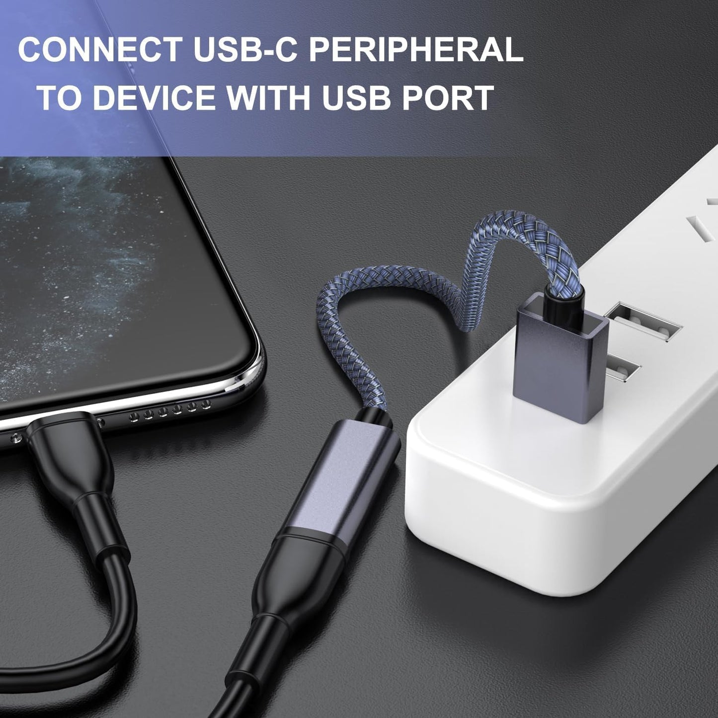 USB-C Female to USB 3.1 Male Adapter Cable – 8.8 inch Nylon Braided Cord | High-Speed Transfer | Compatible with Smartphones, Tablets, Flash Drives, and More